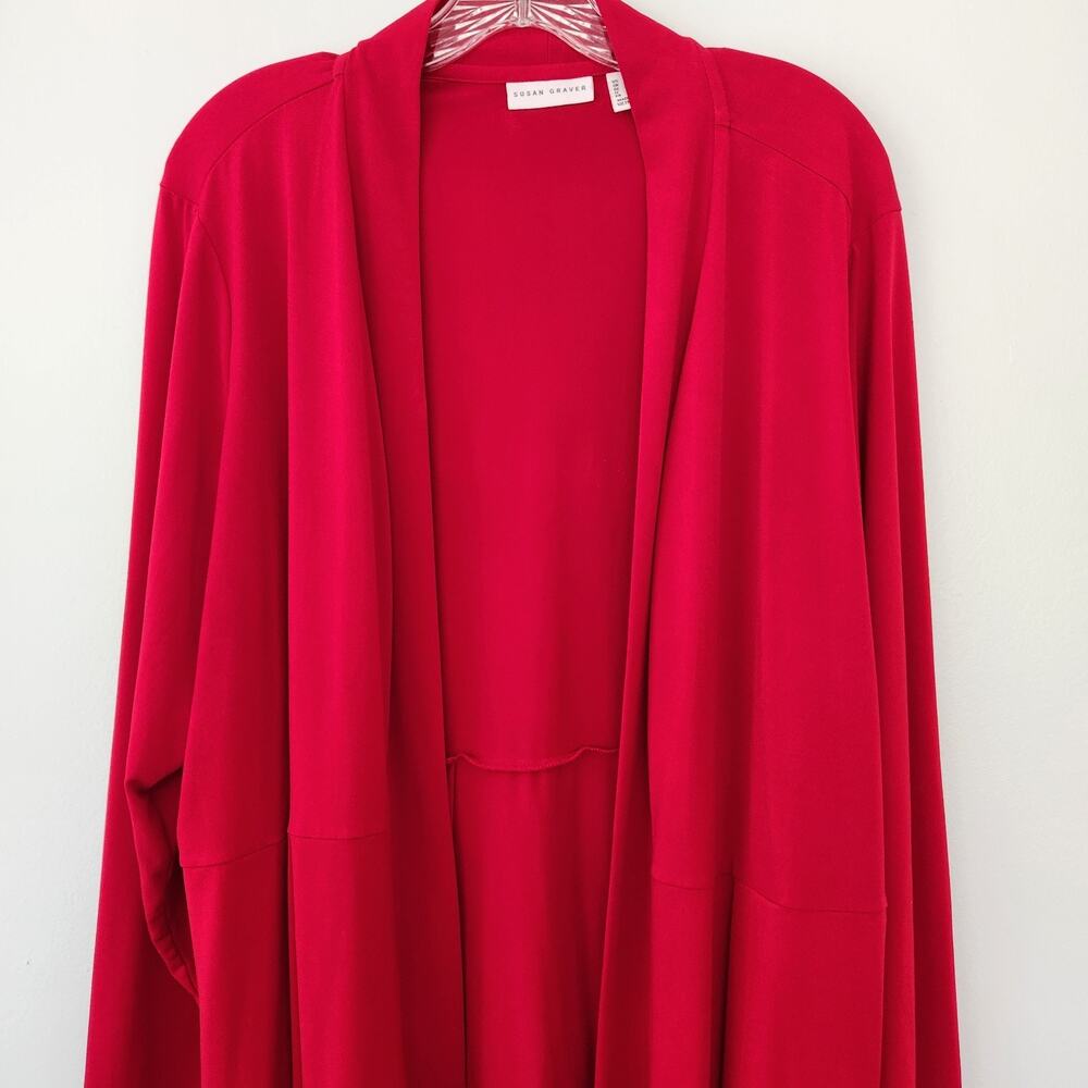 Susan Graver Cardigan Women's 2X Red Open Front Liquid Knit Classic Slinky Layer - Picture 2 of 13